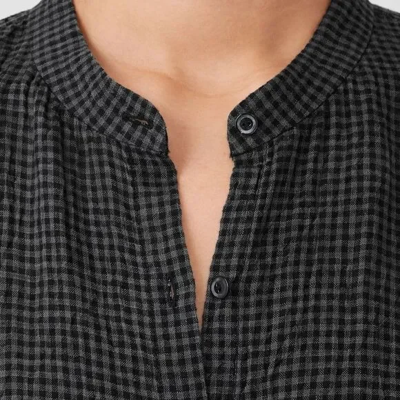 Eileen Fisher Organic Linen Checkered Button Down Shirt - Picture 2 of 7